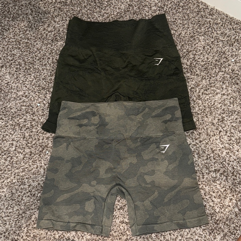 Gymshark Dark Green and Green Camo Adapt Shorts